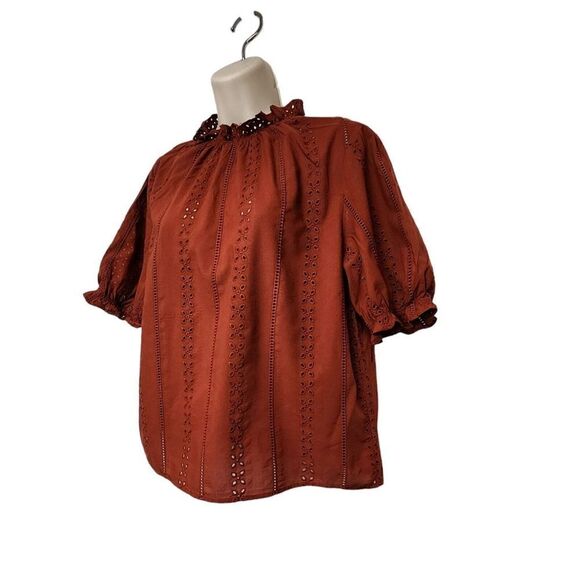 Universal Thread Eyelet 3/4 Balloon Sleeve Blouse Color Brown Size Small - Picture 2 of 8